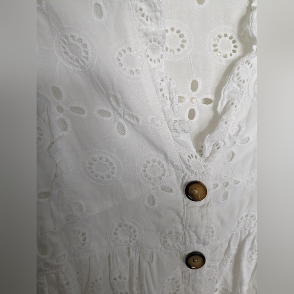 Maternity White Broderie Anglaise Cut Out Long sleeve Babydoll Dress - Picture 6 of 10